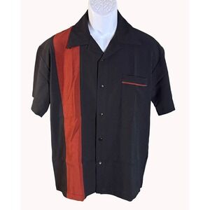 Steady Bowling Shirt Mens S Black Red JBL Professional Logo Retro Button Down
